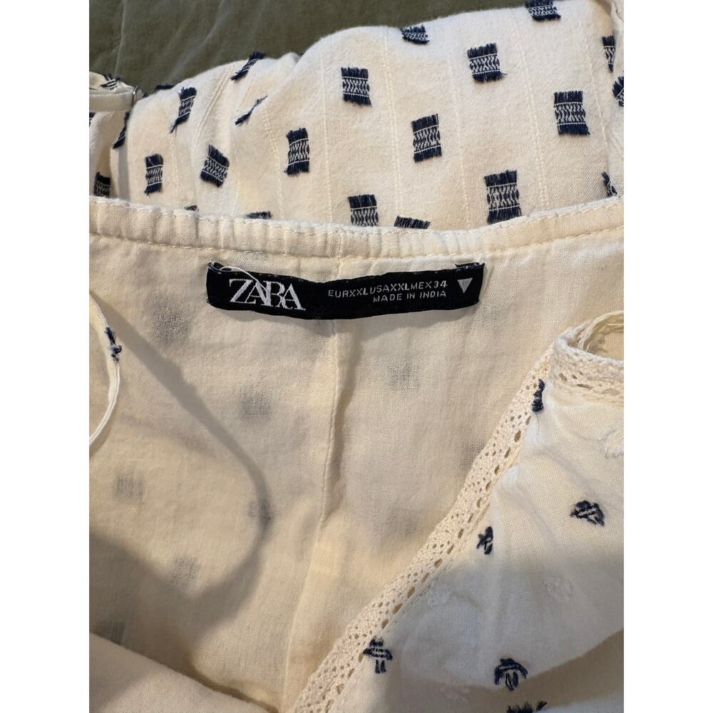 Zara Cream with Black/Navy Patchwork Midi Dress XXL - Picture 4 of 6